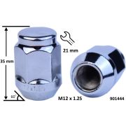 Гайка колесная 12*1,25*35 ключ 21 закрытая, конус 60, Хром 02542